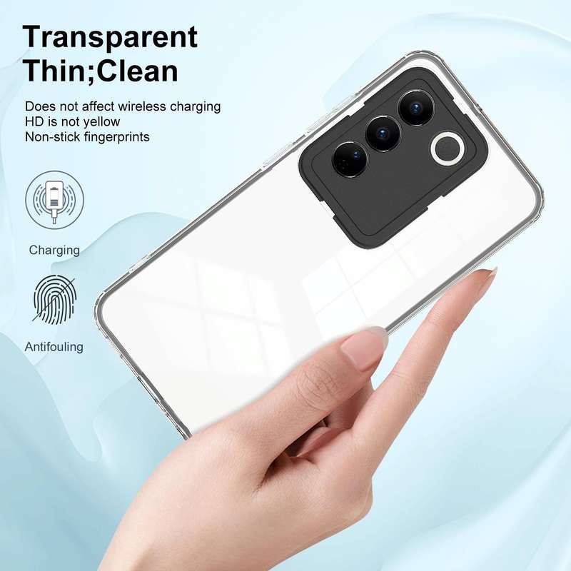 For vivo V27 3 in 1 Clear TPU Color PC Frame Phone Case(Black)
