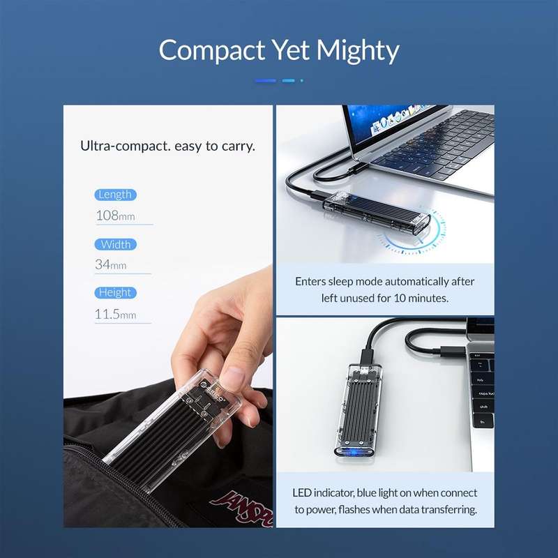 ORICO TCM2F-C3 NGFF M.2 Hard Drive Enclosure,Tool Free Type-C Interface Transparent Hard Disk Box