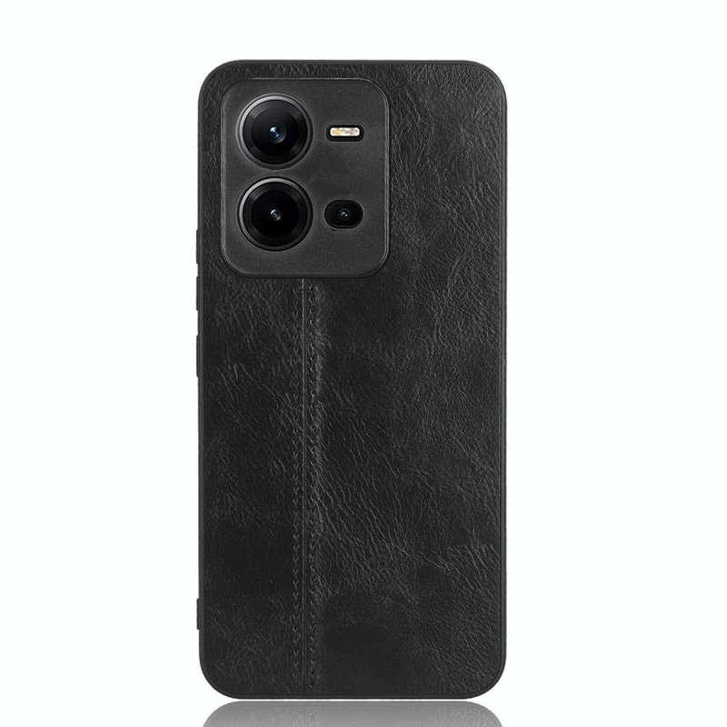 For vivo V25 5G Sewing Cow Pattern Skin PC + PU + TPU Case(Black)