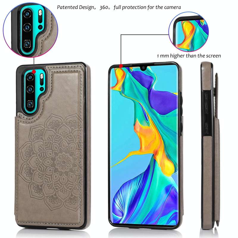 For Huawei P30 Pro Double Buckle Mandala Pattern PU+TPU Protective Case with Card Slots & Holder ...