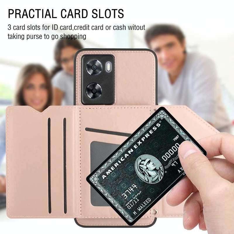 For OPPO A57 / A77 / A77s 4G Skin Feel PU + TPU + PC Card Slots Phone Case(Rose Gold)