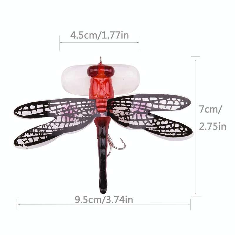 QT01 7cm / 6g Flying Fishing Bait Long Hook Bionic Dragonfly Bait(E (Red))