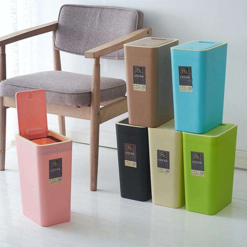 Household Rectangular Press Type 12 Liter Living Room Covered Sorting Plastic Trash Can with Cove...