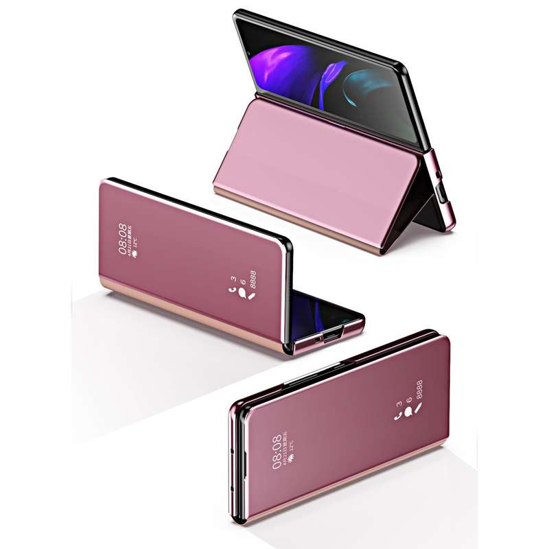 For Samsung Galaxy Z Fold3 Accurate Hole Horizontal Flip Mirror Shockproof Phone Case(Gold)