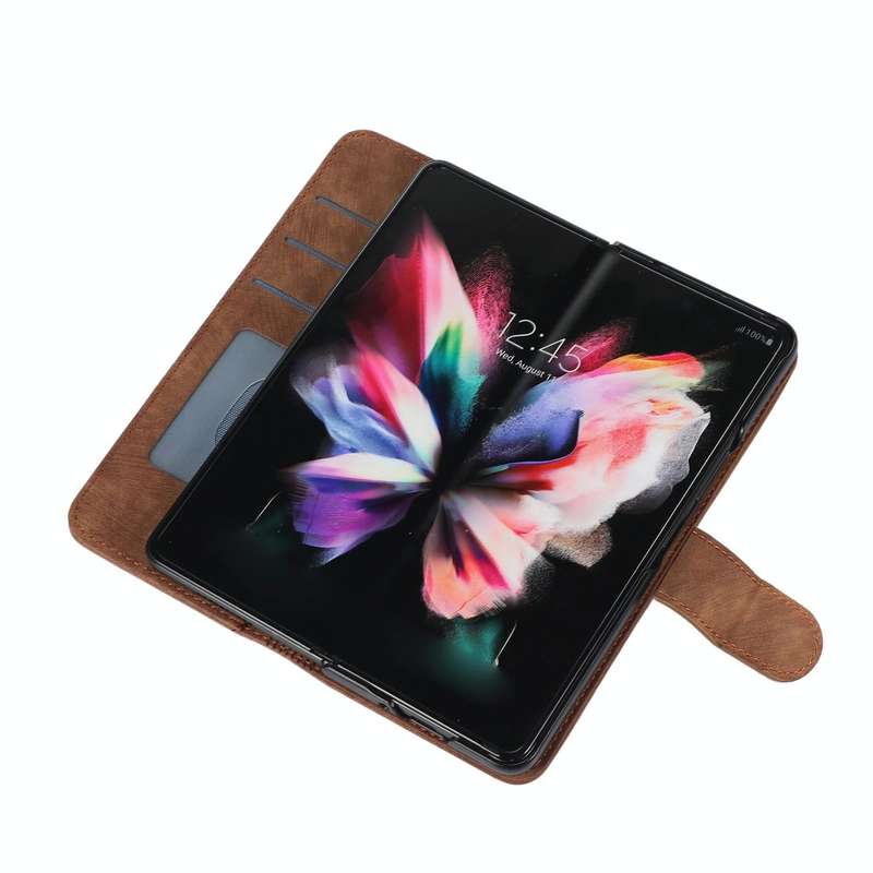 For Samsung Galaxy Z Fold4 Horizontal Flip Leather Phone Case with Pen Slot(Brown)