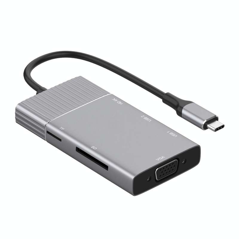 8 in 1 Type-C to HDMI + Type-C + USB x 2 + VGA + SD + TF + 3.5mm HUB Adapter