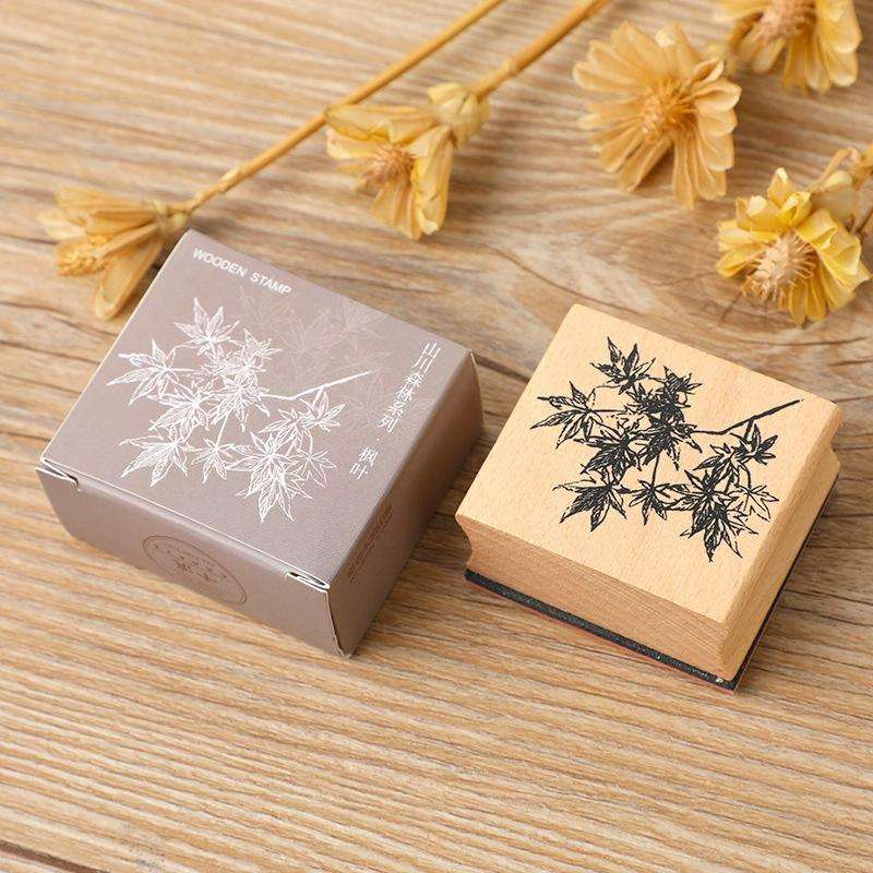 5 PCS DIY Vintage Nature Landscape Handbook Wooden Stamp(Maple Leaves)