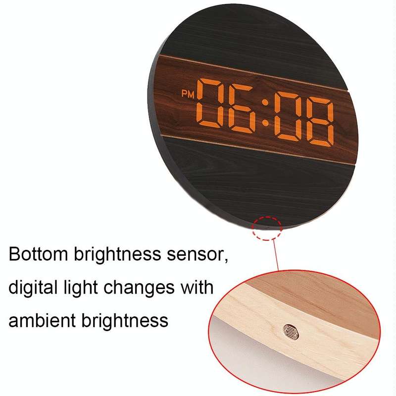 G218B Wooden Living Room Digital Display Clock Home Decoration Wall Clock(Khaki)