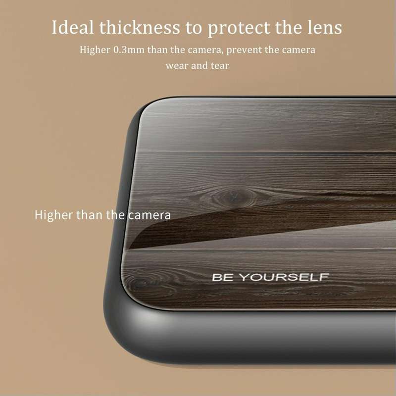 For Xiaomi Redmi 10C Wood Grain Glass Protective Case(Black)