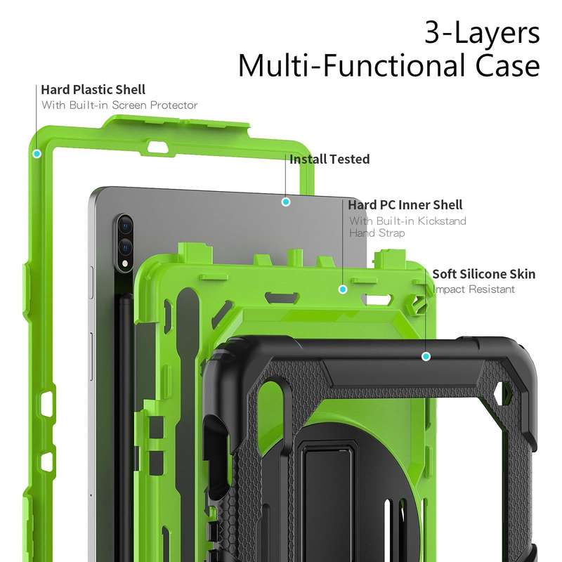 For Samsung Galaxy Tab S8 11 inch SM-X700 Silicone + PC Tablet Case with Shoulder Strap(Black+Yel...