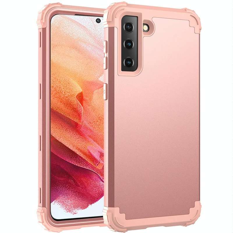 For Samsung Galaxy S21 5G 3 in 1 Shockproof PC + Silicone Protective Case(Rose Gold)