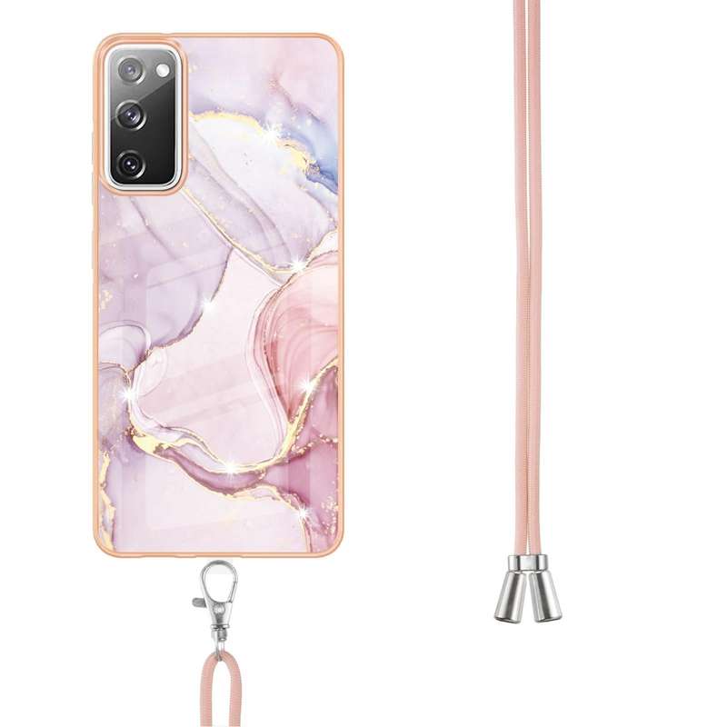 For Samsung Galaxy S20 FE 5G / 4G Electroplating Marble Pattern IMD TPU Shockproof Case with Neck...