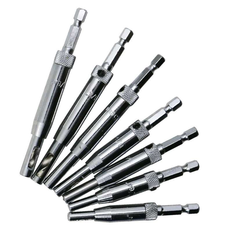 7 PCS/Set Doors Self Centering Hinge Tapper Core Drill Bit Set Hole Puncher Woodworking Tools(5/6...