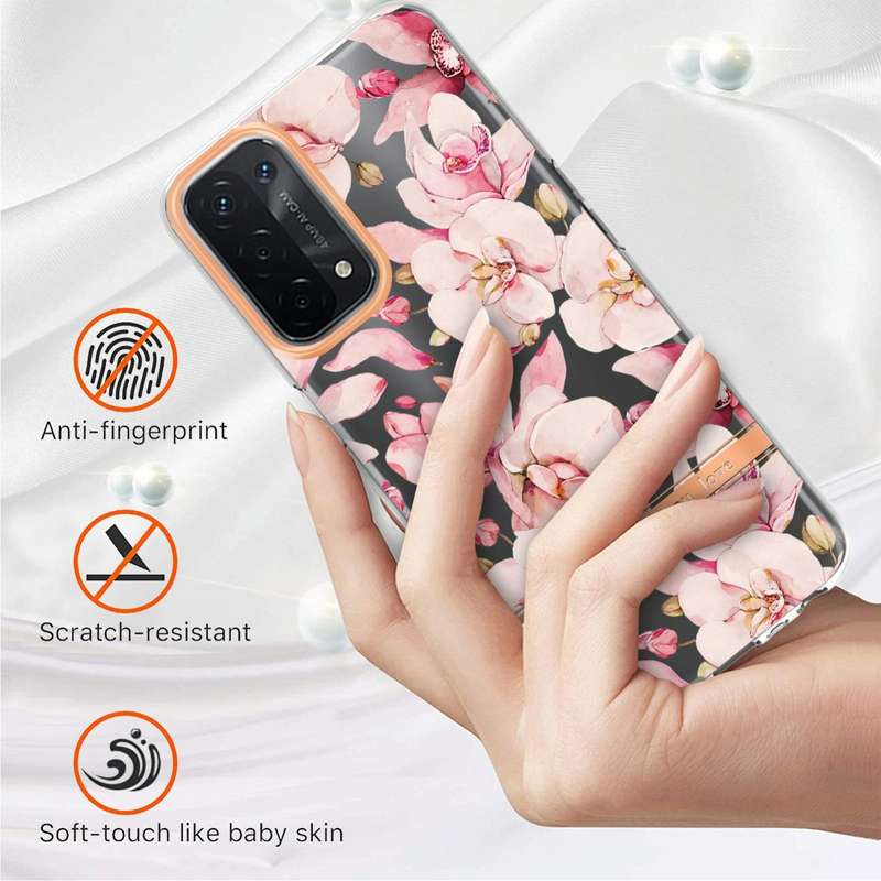 For OPPO A74 5G / A93 5G / A54 5G / A93S 5G Flowers and Plants Series IMD TPU Phone Case(Pink Gar...