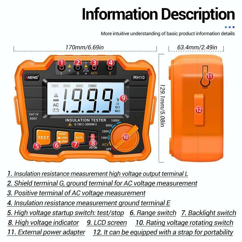 ANENG MH10 Digital High Precision Insulation Resistance Tester(Blue)
