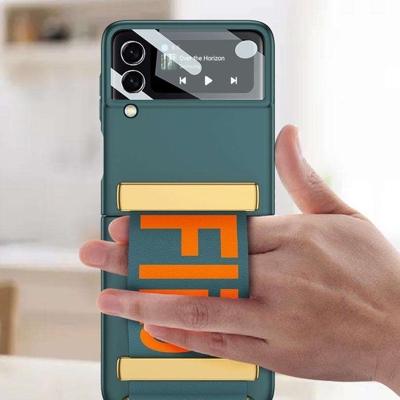 For Samsung Galaxy Z Flip3 5G GKK Ultra-thin Full Coverage Phone Flip Case with Wristband(Green)