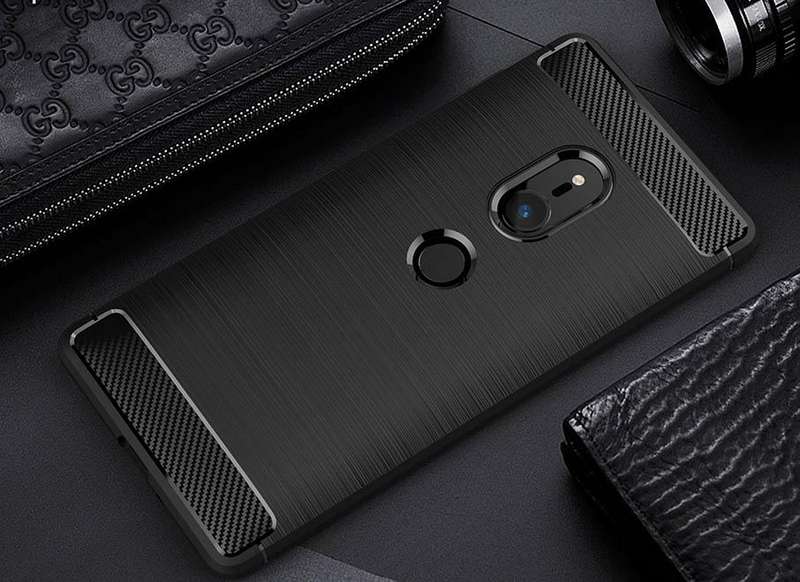 For Sony Xperia XZ2 Brushed Texture Carbon Fiber Shockproof TPU Protective Back Case(Black)