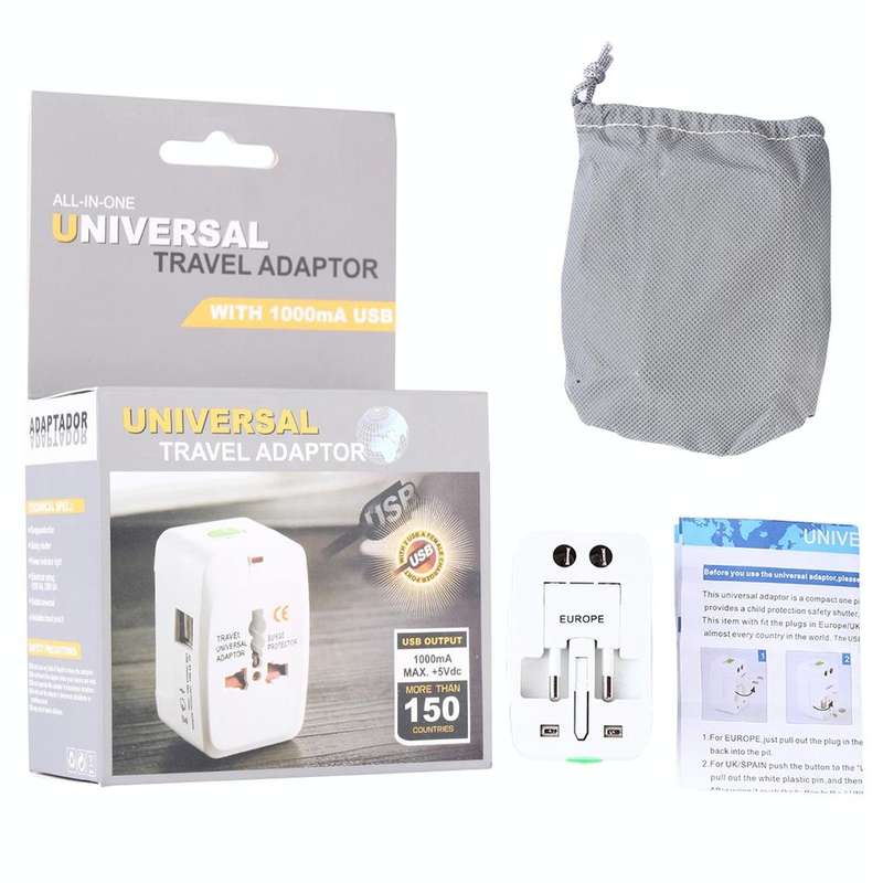 110-250V Multi-function Travel Universal Converter with Dual USB Interfaces, EU / UK / US / AU Pl...