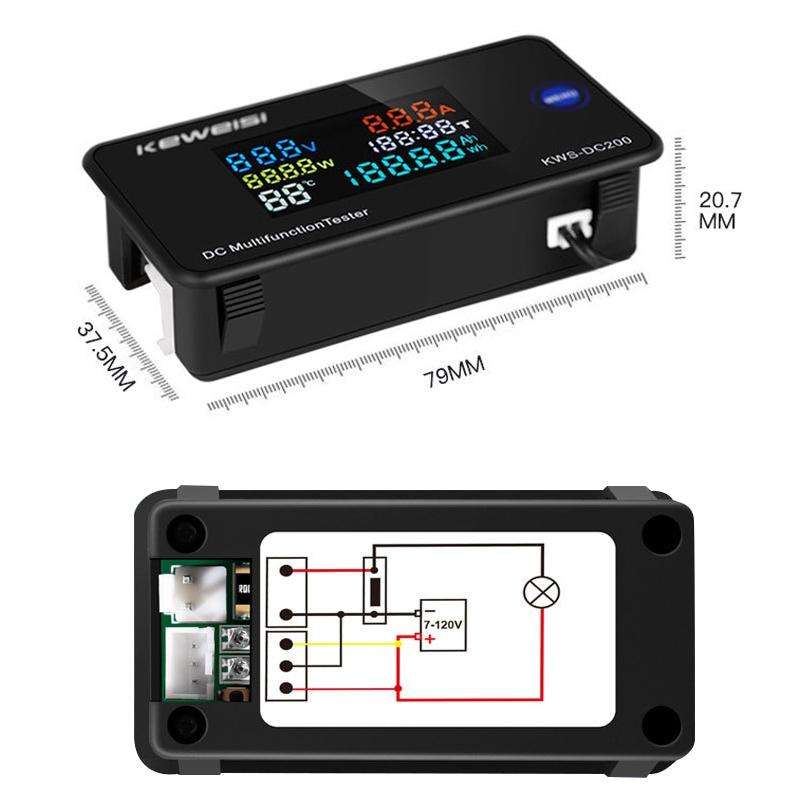 KWS-DC200-50A 8-120V DC Digital Display Voltage Current Watch with Shunt(Black)