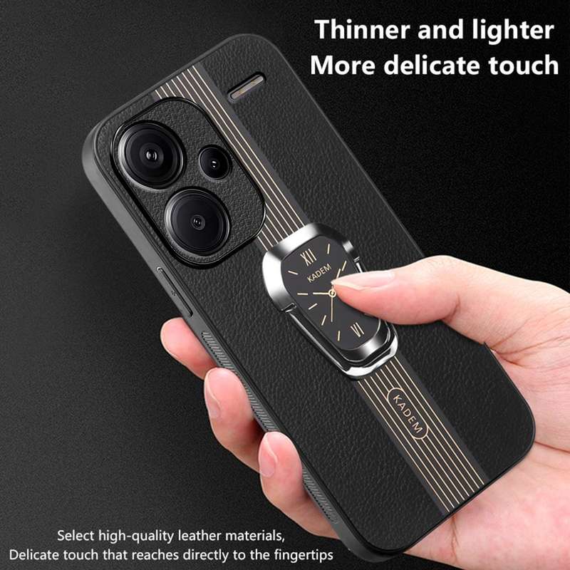 For Xiaomi Redmi Note 13 Pro+ Magnetic Litchi Leather Back Phone Case with Holder(Black)