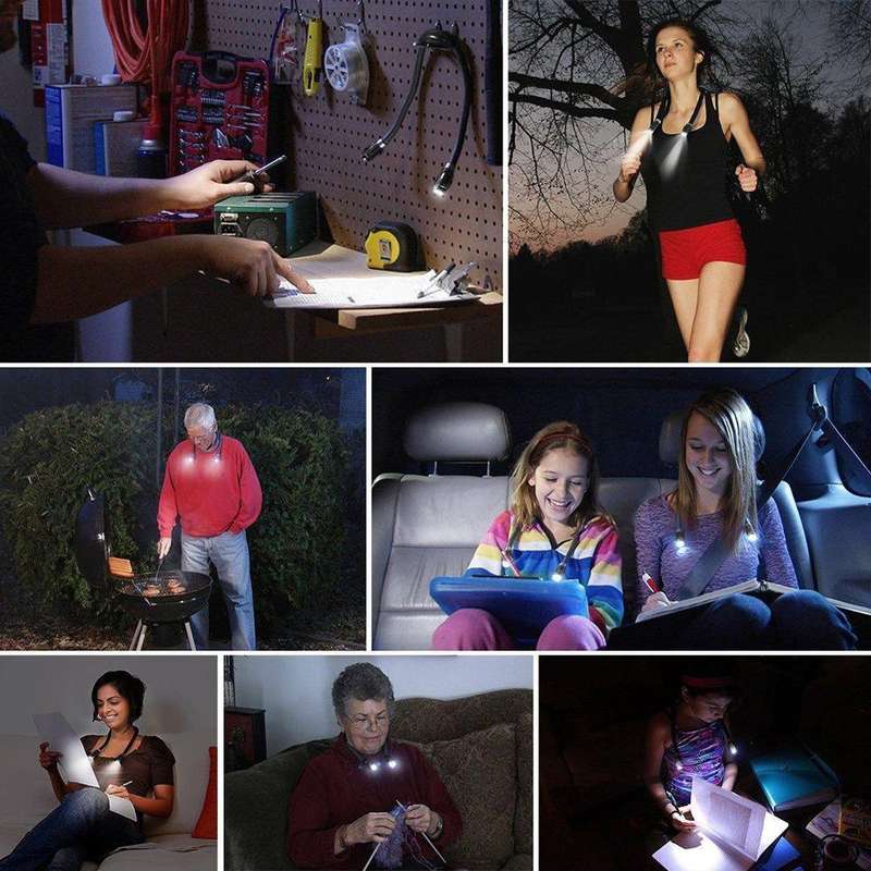 Portable U-shaped LED Flexible Handsfree Hug Neck Reading Book Lamp Torch(Pink)