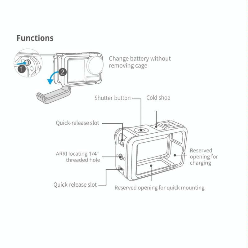 PGYTECH For DJI Osmo Action 3 Aluminum Alloy Camera Housing Shell Expansion Protective Frame