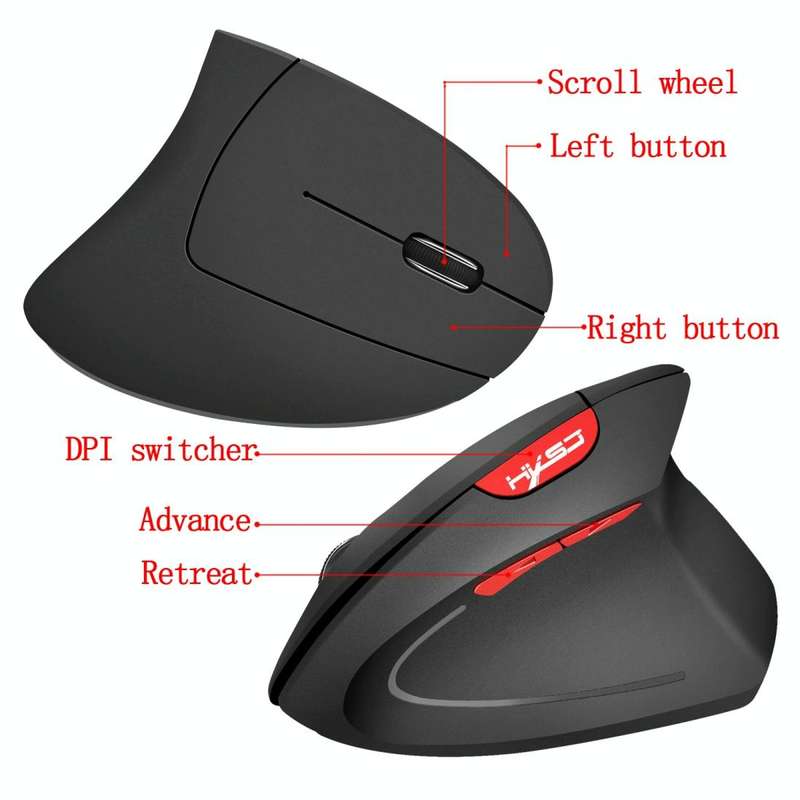 HXSJ T24 6 Buttons 2400 DPI 2.4G Wireless Vertical Ergonomic Mouse with USB Receiver(Grey)
