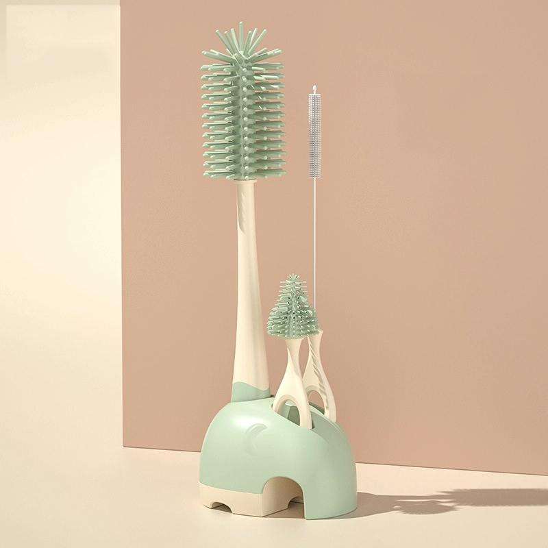 360 Degree Rotating Silicone Baby Bottle Brush Nipple Brush Cleaning Brush Set(Green)