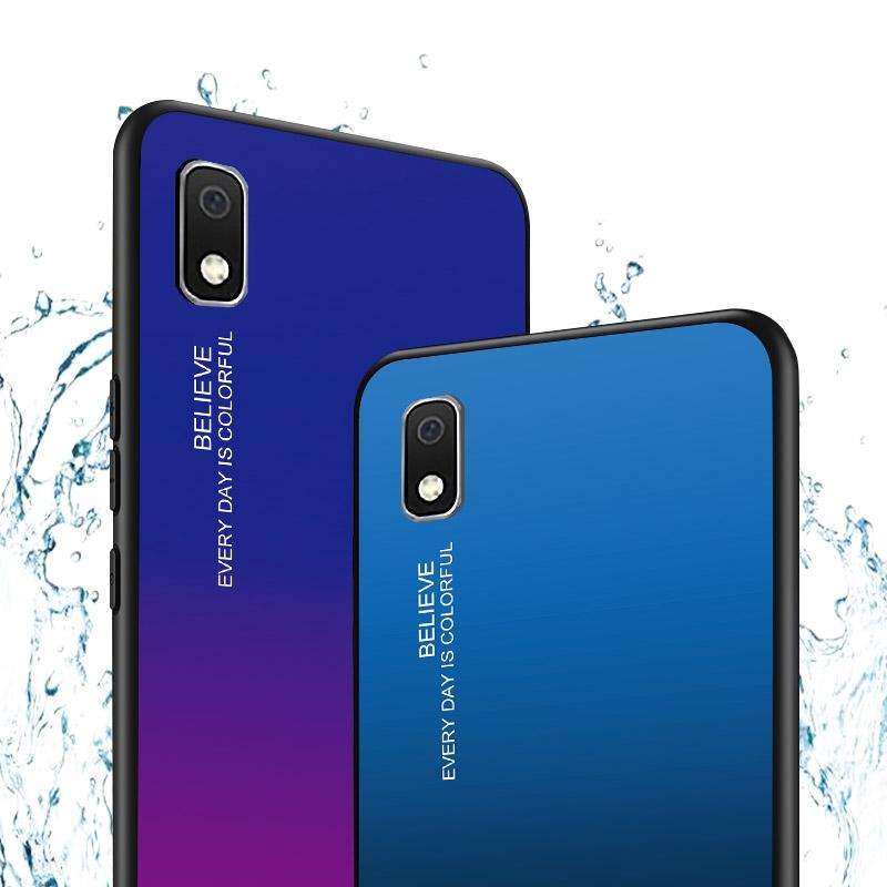For Galaxy A10 Gradient Color Glass Case(Blue)