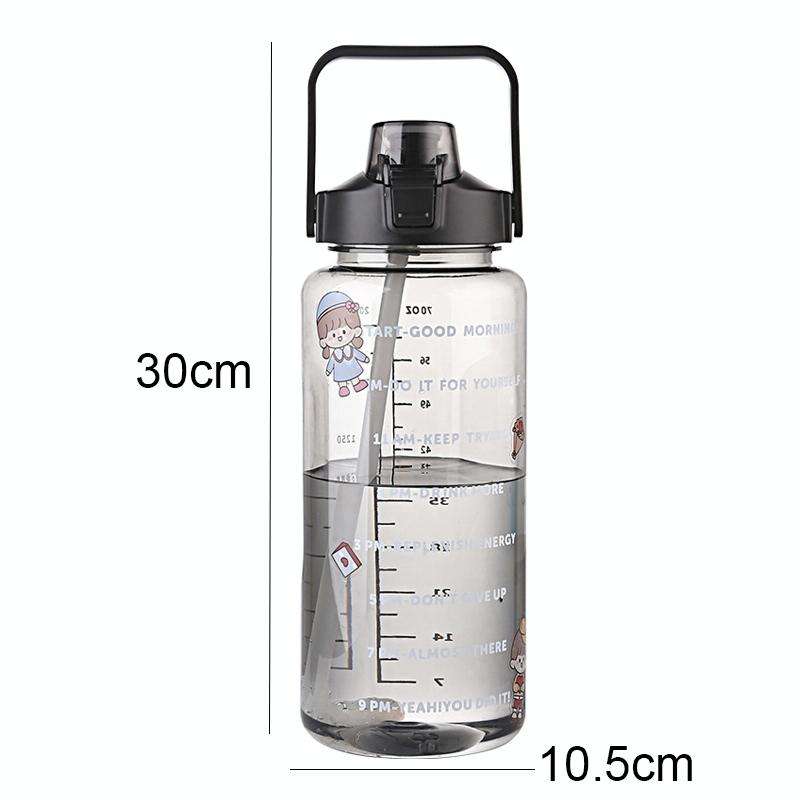 GYBL4503 2000ml Large-capacity Outdoor Sports Water Bottle with Straw, Spec: Purple+3D Stickers