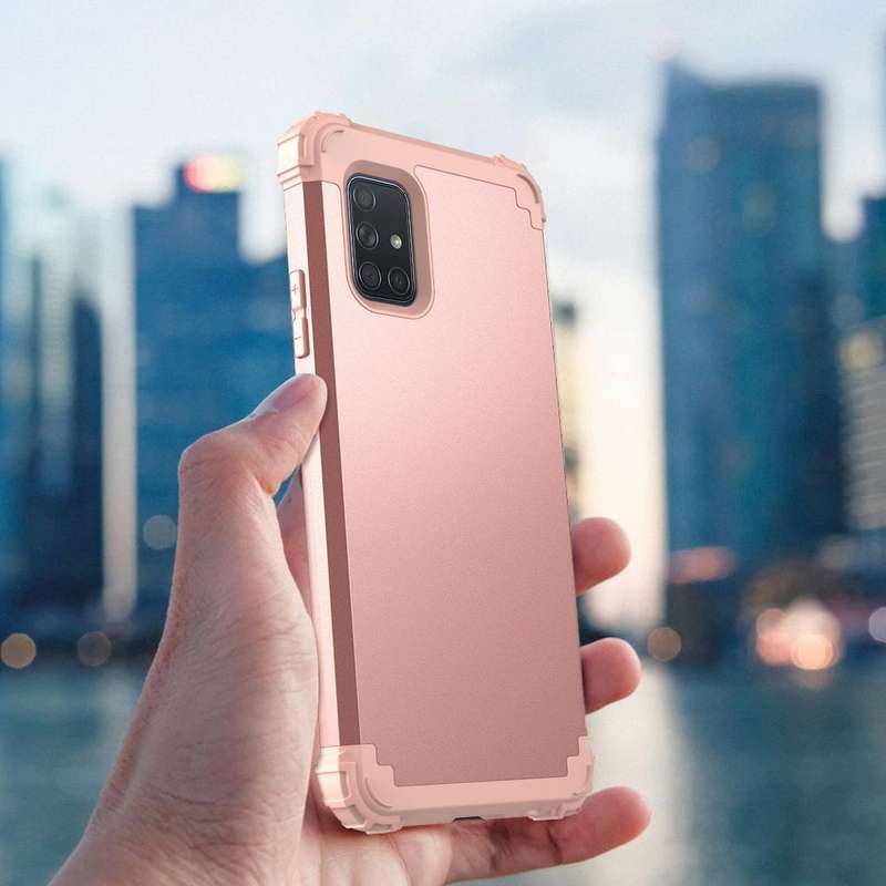For Samsung Galaxy A71 5G 3 in 1 Shockproof PC + Silicone Protective Case(Rose Gold)