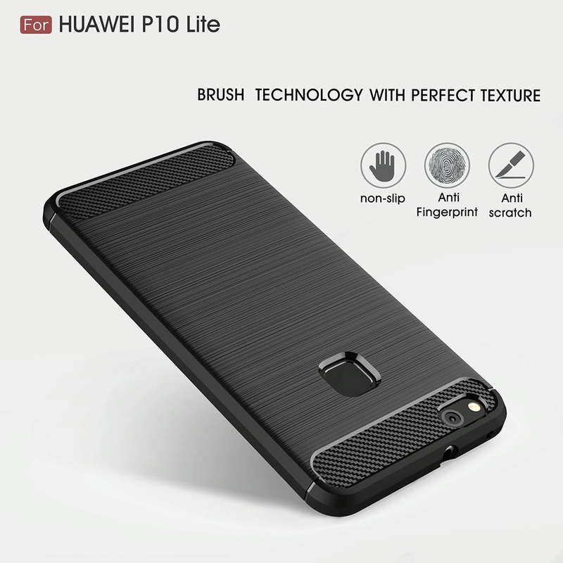 For Huawei P10 Lite Brushed Carbon Fiber Texture Shockproof TPU Protective Cover Case (Dark Blue)
