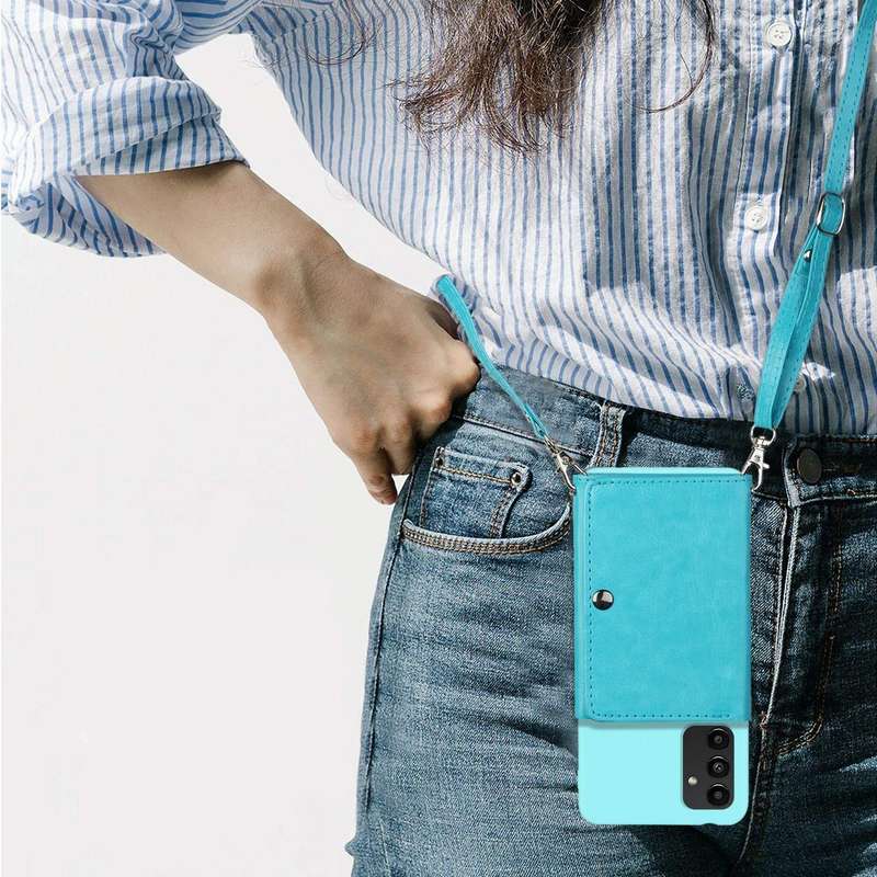For Samsung Galaxy A54 5G Crossbody Lanyard Wallet Card Bag Phone Case(Blue)