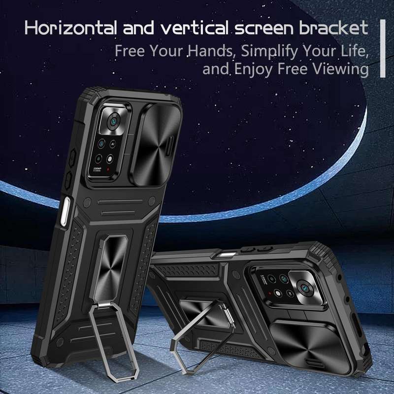 For Redmi Note 11 Pro 4G / 5G Global Camshield Robot TPU Hybrid PC Phone Case(Black)