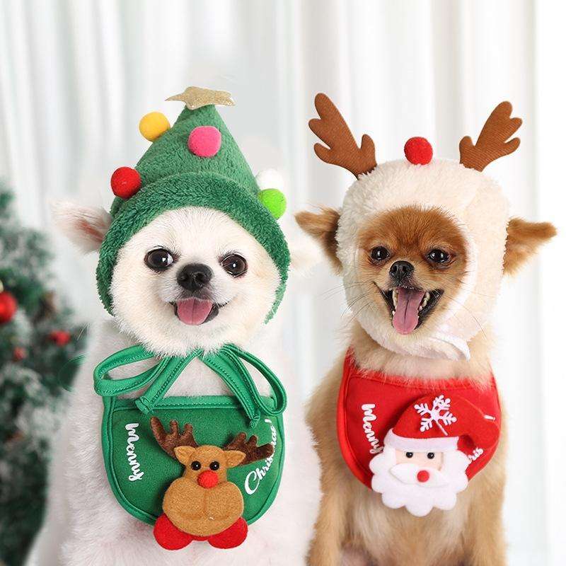 Pet Christmas Hat Saliva Festive Dressing Supplies, Color: Bibs Red