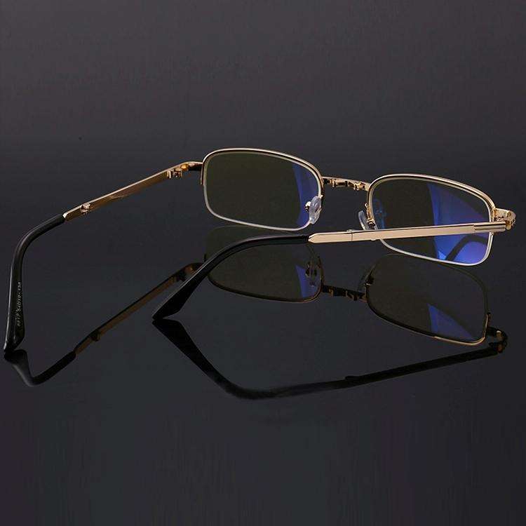 Folding Anti Blue-ray Presbyopic Reading Glasses with Case & Cleaning Cloth, +3.00D(Gold)
