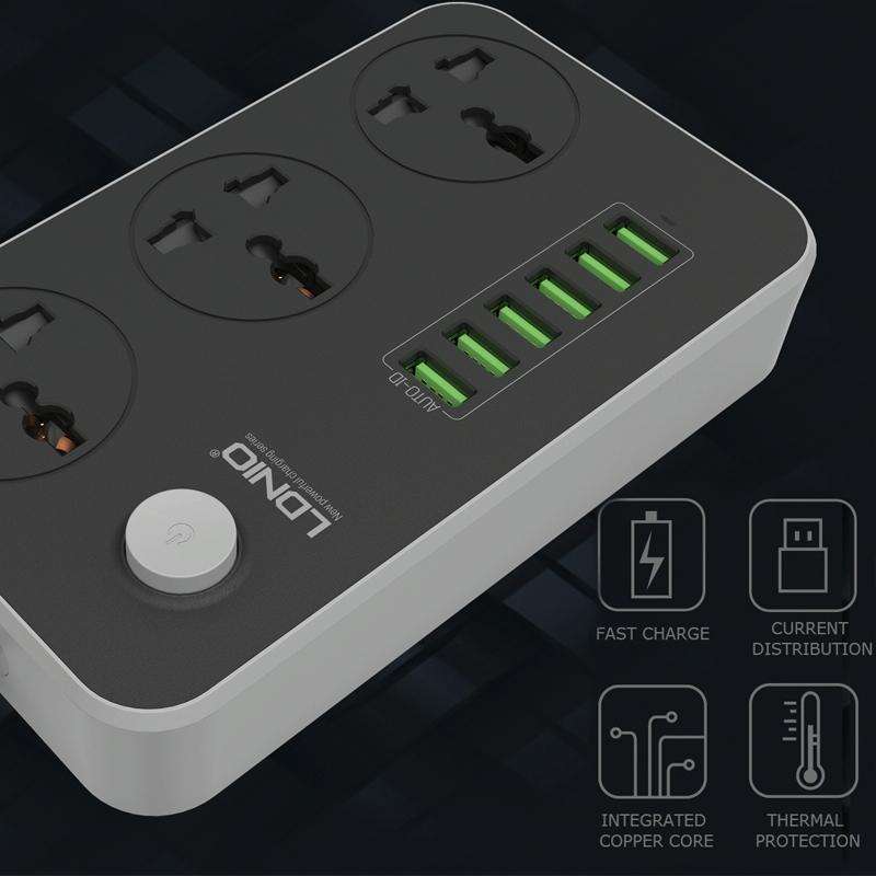 LDNIO SC3604 6 x USB Ports Multi-function Travel Home Office Socket, Cable Length: 2m, Big UK Plug