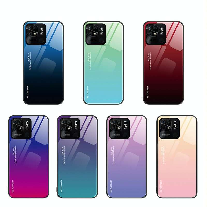 For Xiaomi Redmi 10C Gradient Color Glass Case(Aurora Blue)