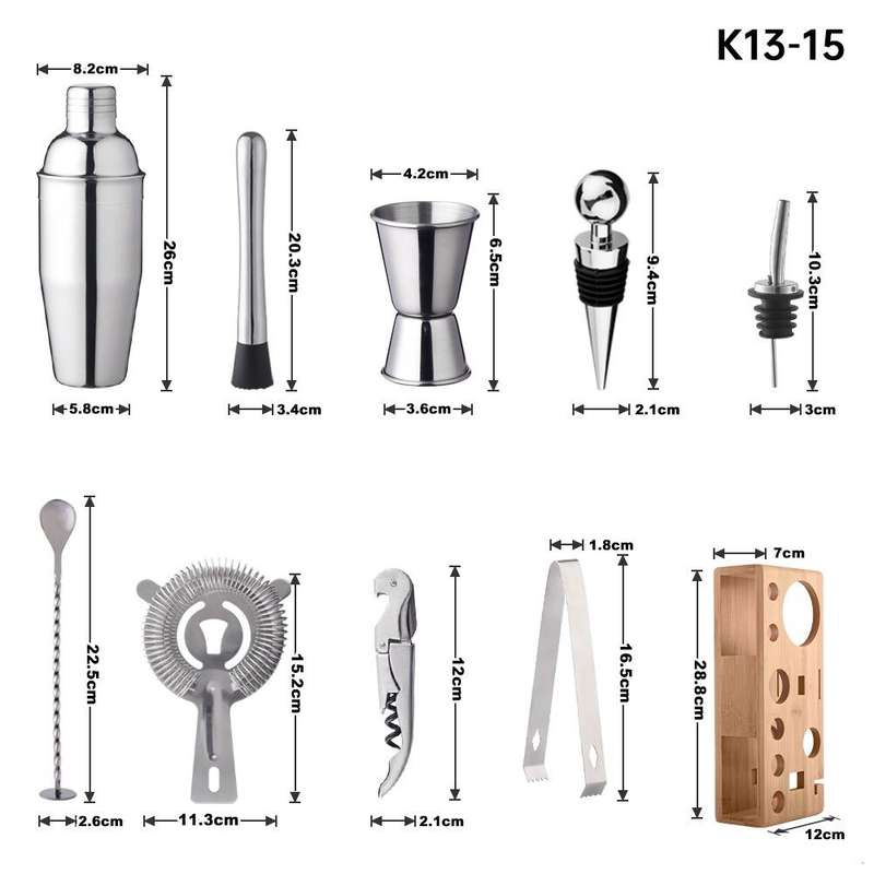Bamboo and Wood Rack Bartending Tool Set, Spec: K13-15