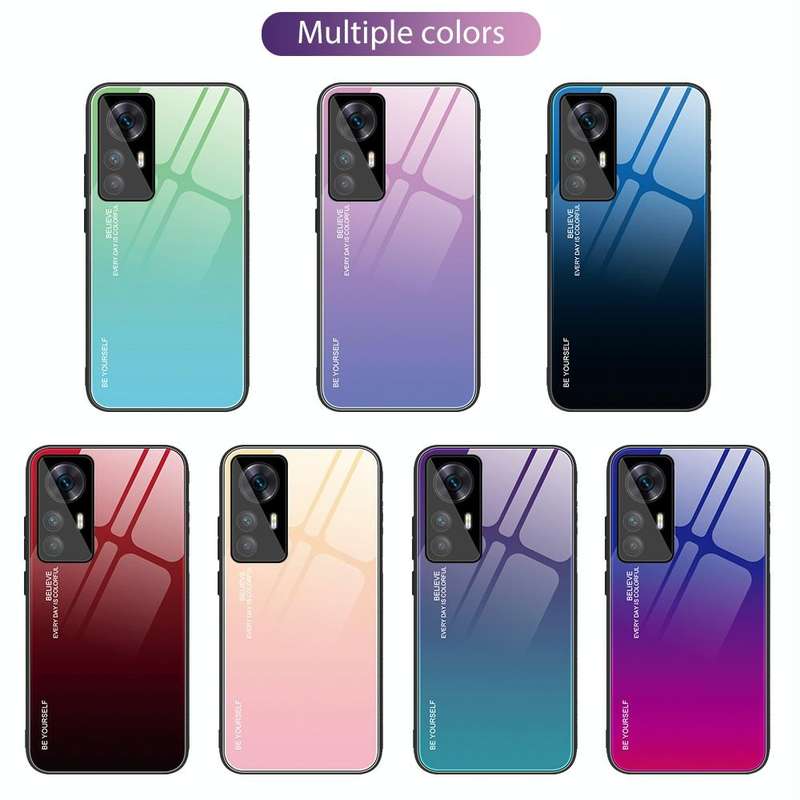 For Xiaomi Redmi K50 Ultra / 12T / 12T Pro Gradient Color Glass Phone Case(Yellow Pink)