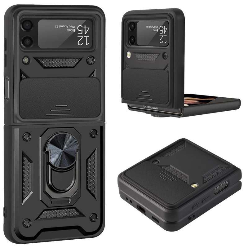 For Samsung Galaxy Z Flip4 Sliding Camera Cover Design TPU+PC Protective Phone Case(Black)