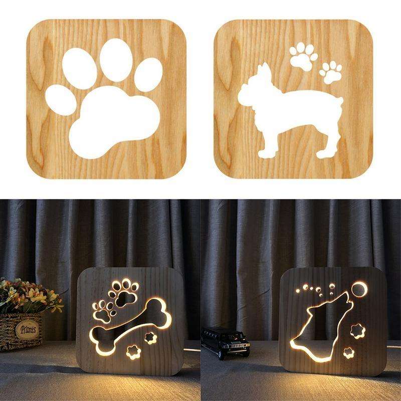Creative Shape Wooden Night Lamp Bedroom Decoration Warm Light LED(Dog)