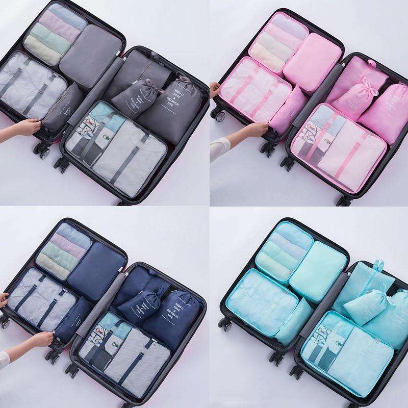 8 In 1 Beam Mouth Travel Storage Bag Set Folding Storage Bag( Beige)