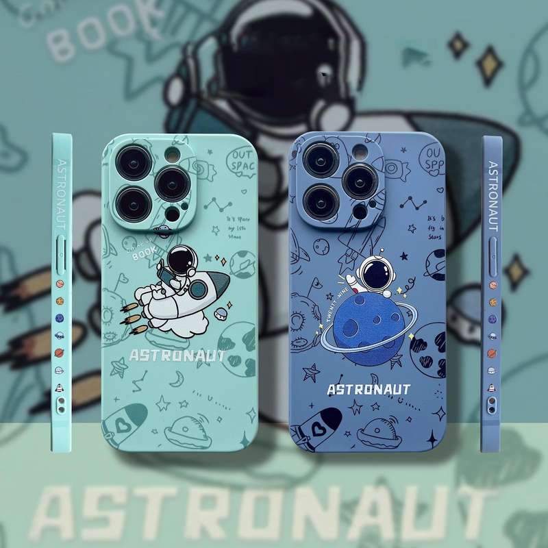 For iPhone 12 Liquid Silicone Straight Side Phone Case(Blue Astronaut)