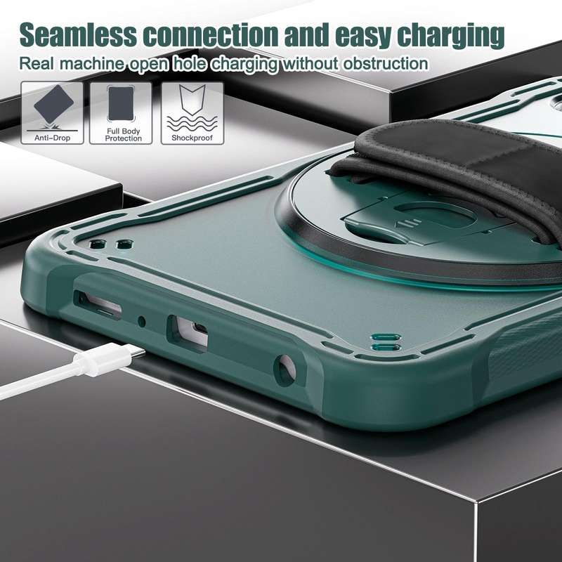 For Samsung Galaxy Tab A9 X110/X115 Heavy Duty Hybrid Tablet Case with Handle & Strap(Dark Green)