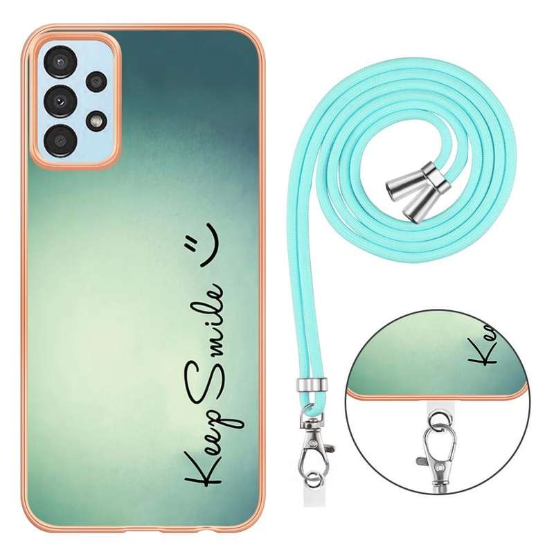 For Samsung Galaxy A34 5G Electroplating Dual-side IMD Phone Case with Lanyard(Smile)