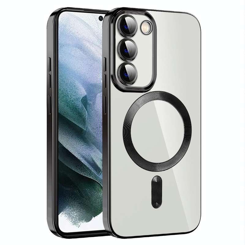 For Samsung Galaxy S21 5G CD Texture Plating TPU MagSafe Phone Case with Lens Film(Black)