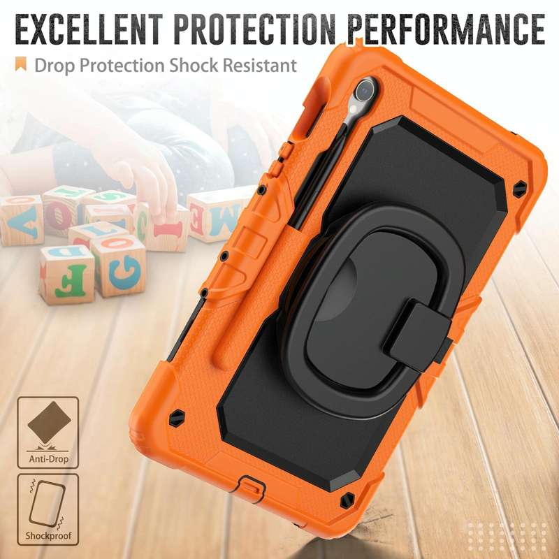 For Samsung Galaxy Tab S9 D Type Silicone Hybrid PC Tablet Case with Handle Holder(Orange)