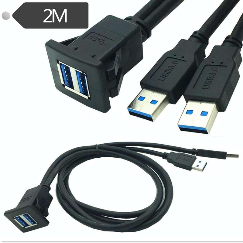 2m ABS Shell Flush Mount USB 3.0 Dock Car Ship Motorcycle Dashboard Panel Male to Female Data Wat...