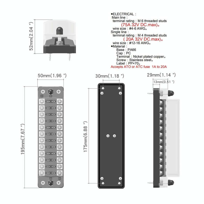 ZH-978A2 FB1902 1 In 12 Out 12 Ways Independent Positive Negative Fuse Box with 24 Fuses for Auto...